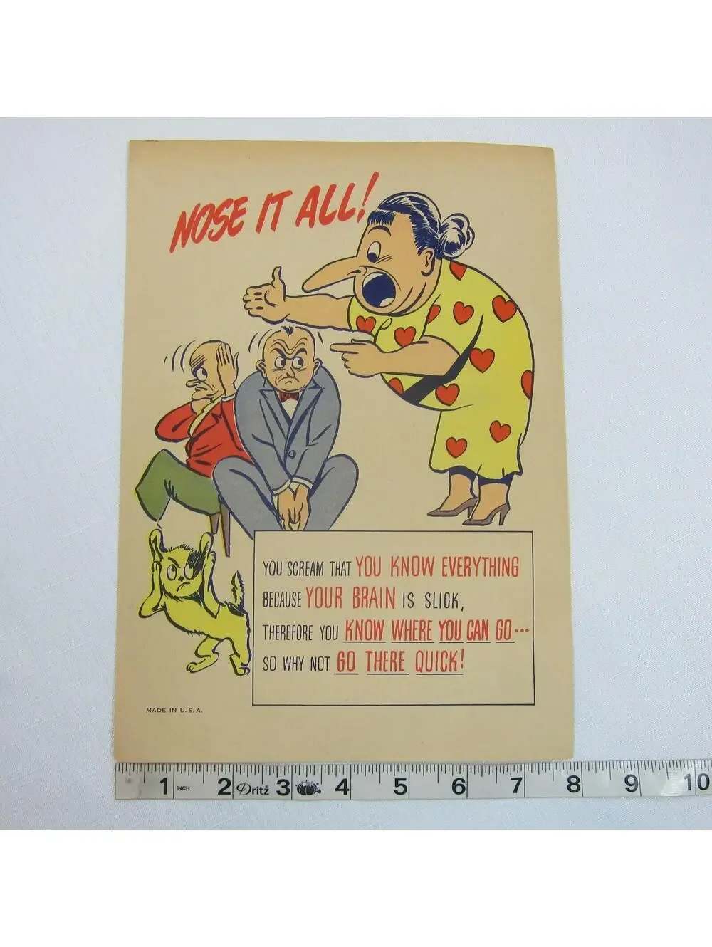 Vintage Vinegar Valentine NOSE IT ALL Penny Dreadful Sarcasm Insult Ephemera